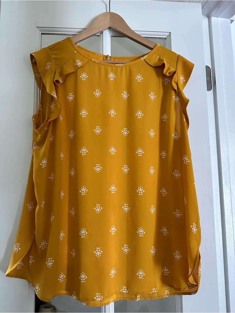 LOFT Mustard Yellow Printed Ruffle Shoulder Camisole